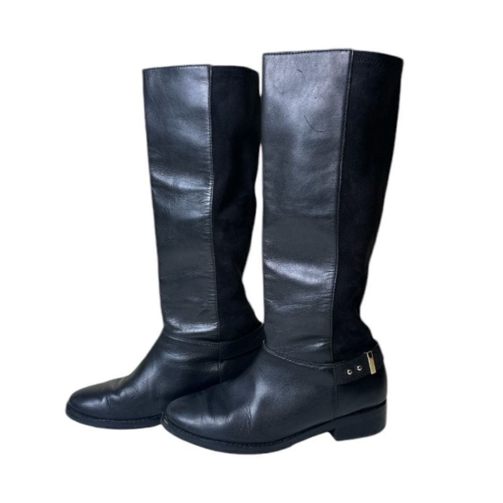 COLE HAAN Adler Black Leather Suede Riding Boots